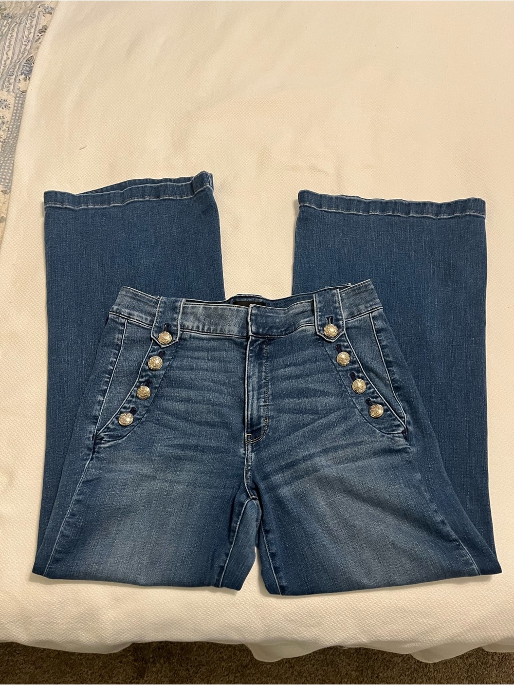 White House Black Market High Rise Mariner Blue Jeans with Wide Legs